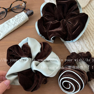 高端丝绒气质大肠发圈女秋冬新款 头绳 复古咖色发饰高级感韩国时尚