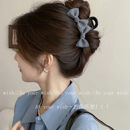 韩系ins高级感灰色蝴蝶结抓夹