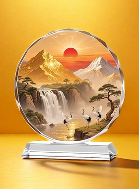 日照金山水晶摆件高级感桌面装饰背有靠山客厅轻奢摆台开业乔迁礼