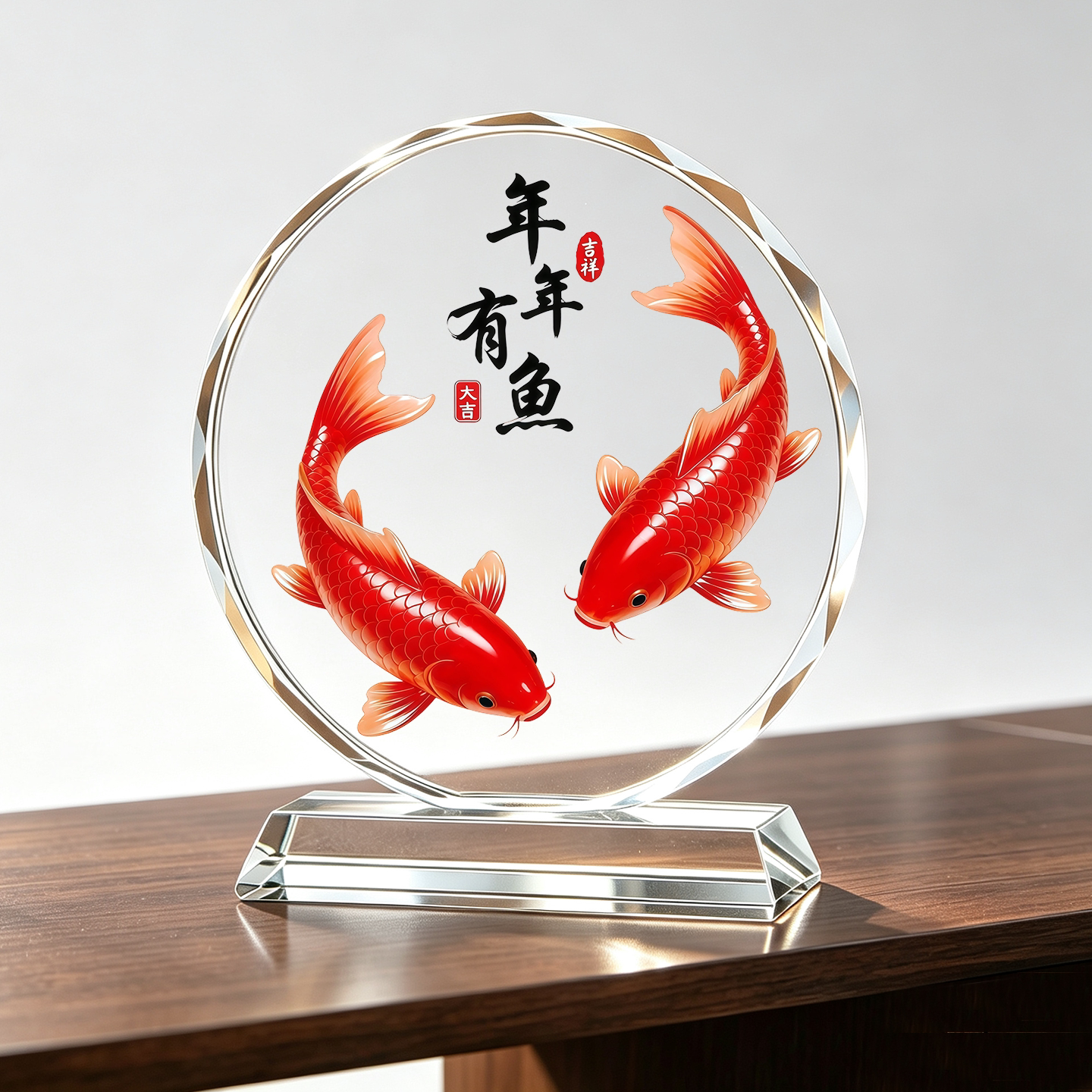 鲤鱼水晶摆件客厅酒柜装饰品轻奢年年有余乔迁礼物高级感家居摆台