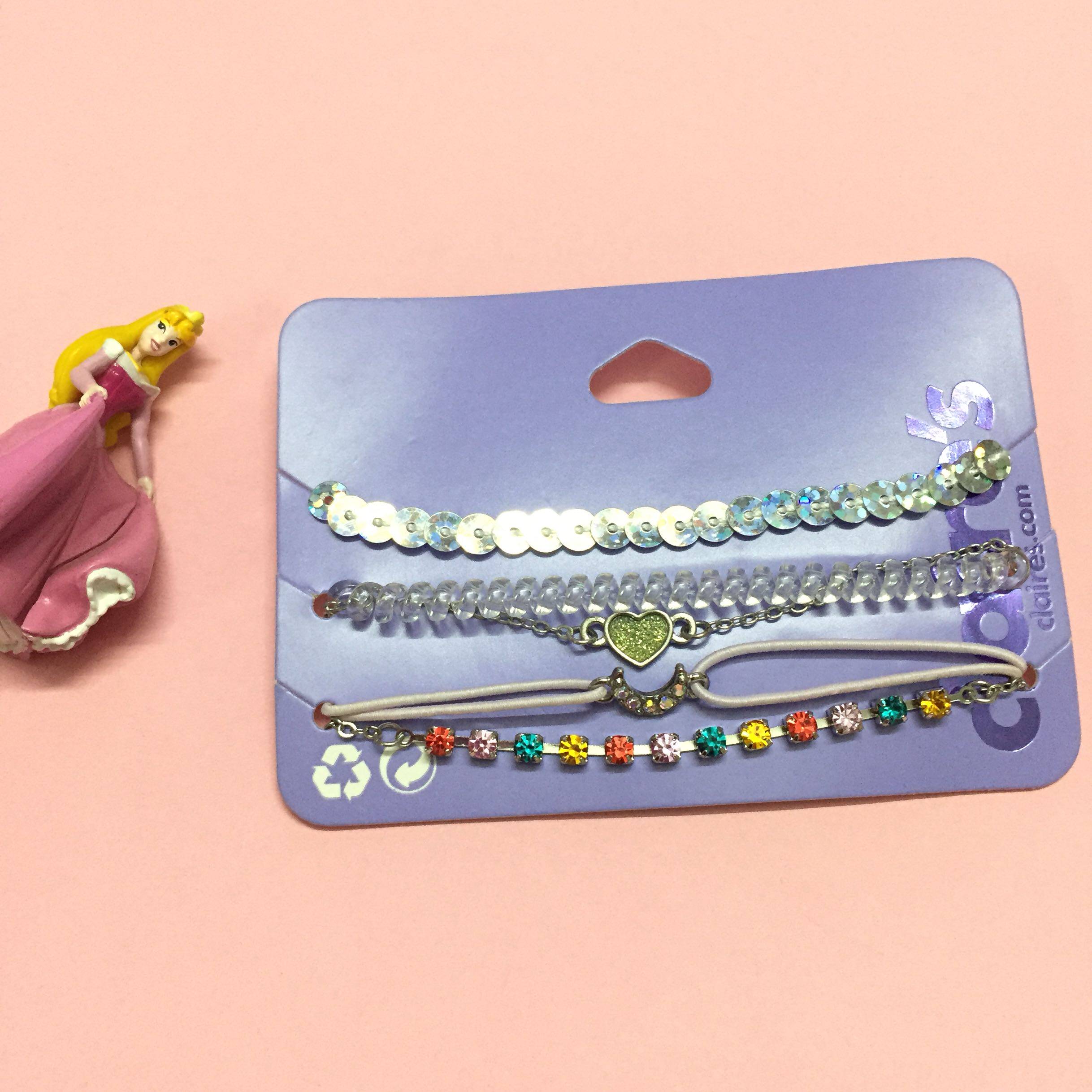 claires少女心月亮片手链橡皮筋五条装两款色儿童成人均可