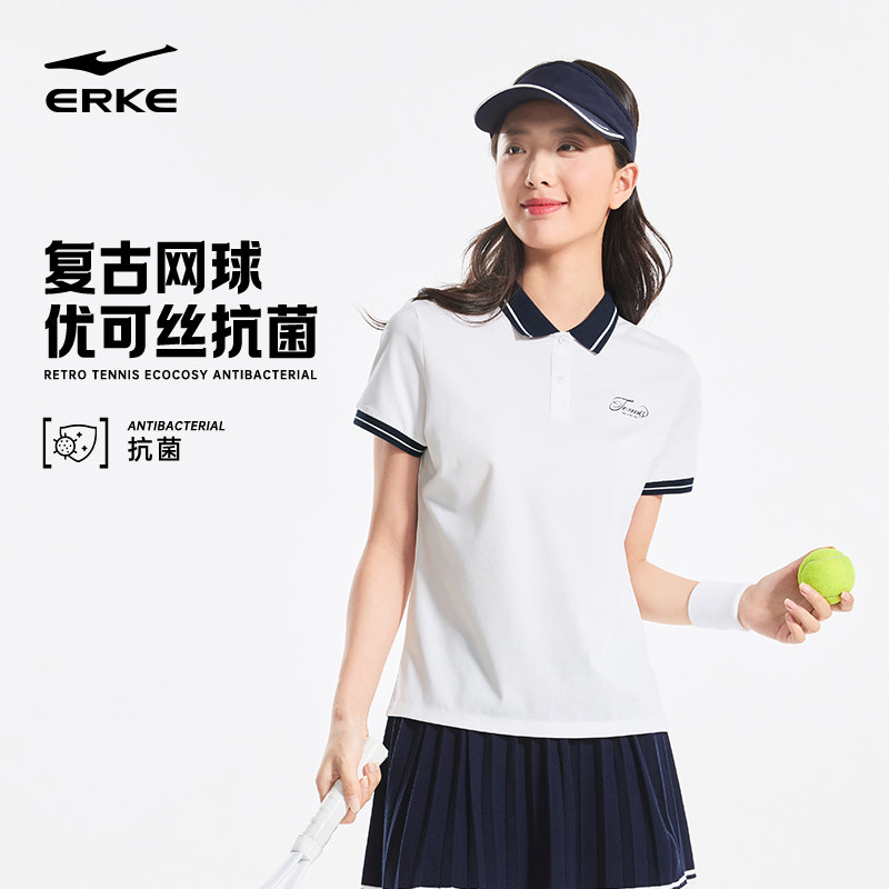 鸿星尔克polo衫女2026夏季新款女士网球复古运动上衣翻领短袖t恤