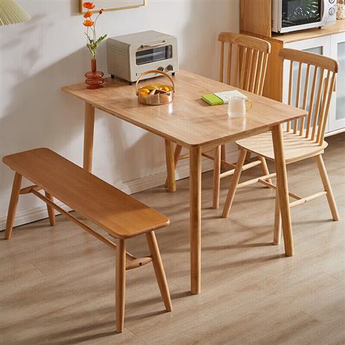 家逸实木餐桌简约餐桌椅凳组合家用吃饭桌子餐厅家具方形含两椅加