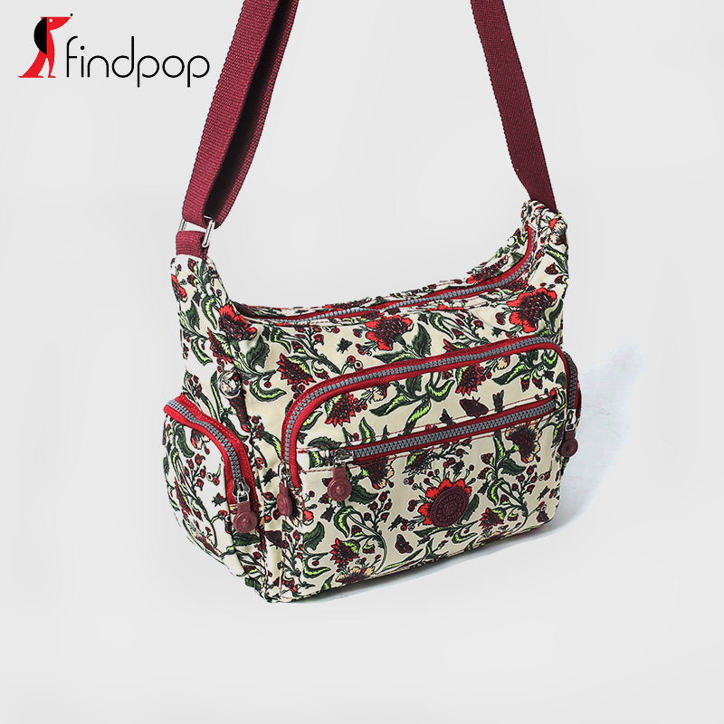 findpop多隔层中年女包妈妈包印花包包女士休闲帆布单肩包斜挎包