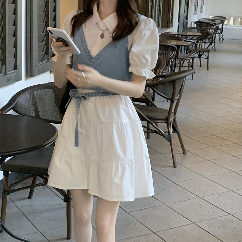 网红学院风吊带背心设计感小众收腰显瘦连衣裙子气质两件套装女夏