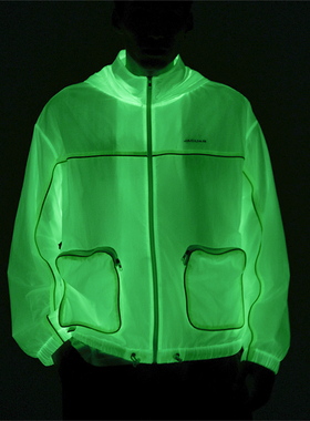 JAGUAR/捷豹夏季户外潮流夜跑透气防晒夜光连帽长袖外套KY2888