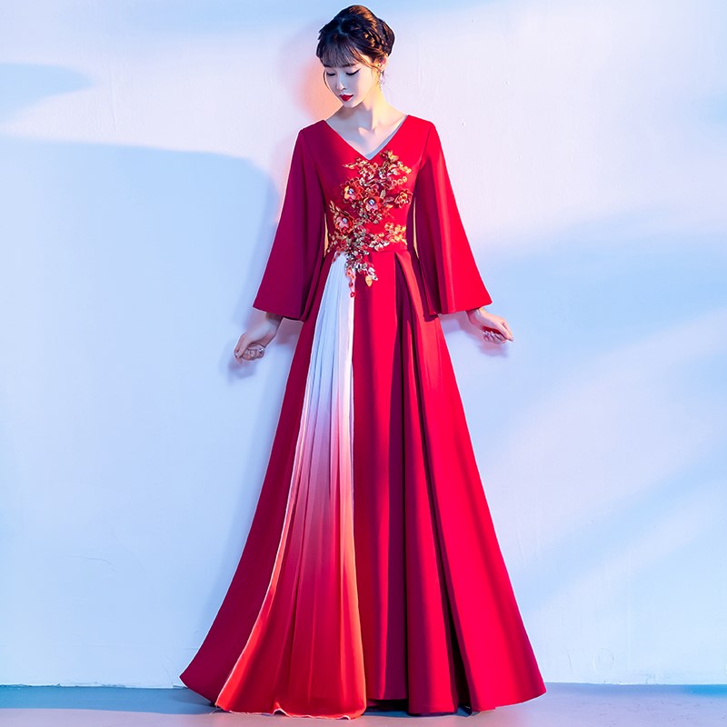 新选红歌大d合唱演出服女长裙成人舞台指挥服新款中老年合唱团礼