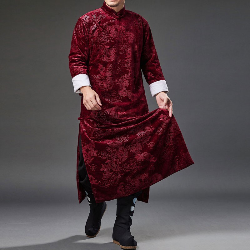 新选民国a长衫马褂男龙纹相声大褂中式礼服立领唐装中国风盘扣斜