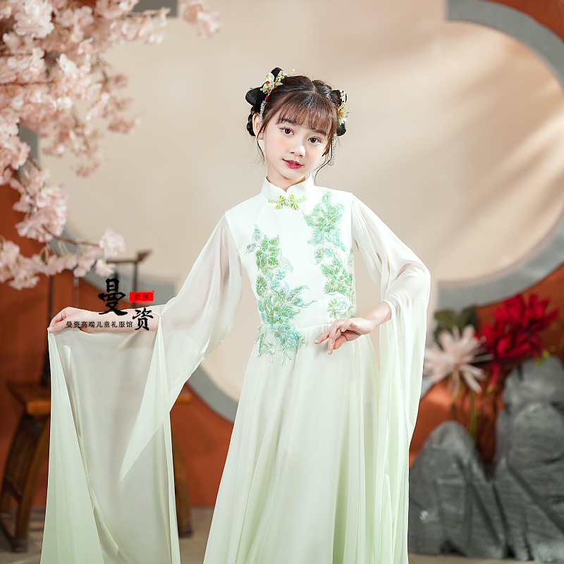新选新款儿童汉服k古筝演出服民乐古典舞表演大童中国风女童古装