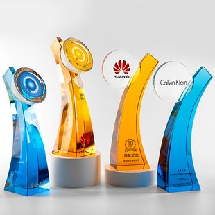 精选创意奖杯定制水m晶奖牌定做年会高档大气纪念优秀员工销售冠