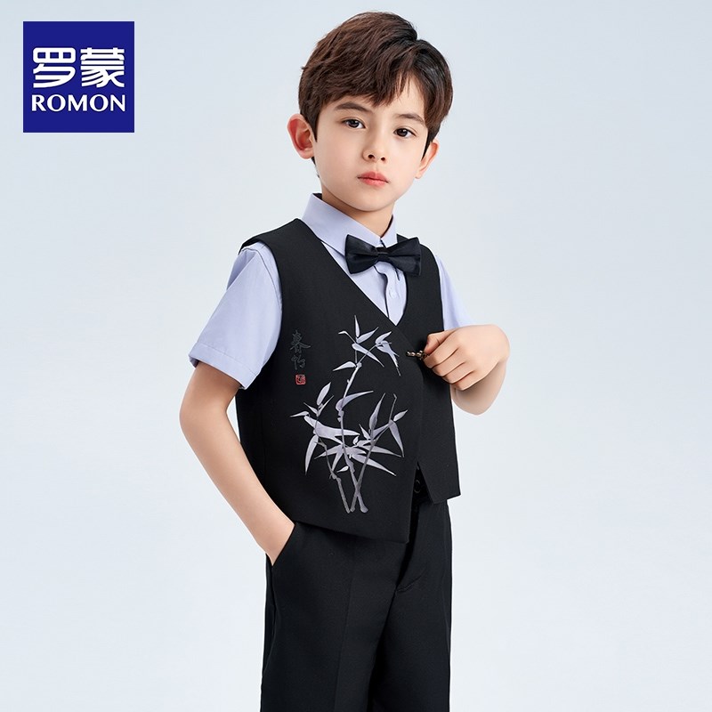 新选男童礼j服套装新中式国风儿童西装男孩钢琴表演小主持人演