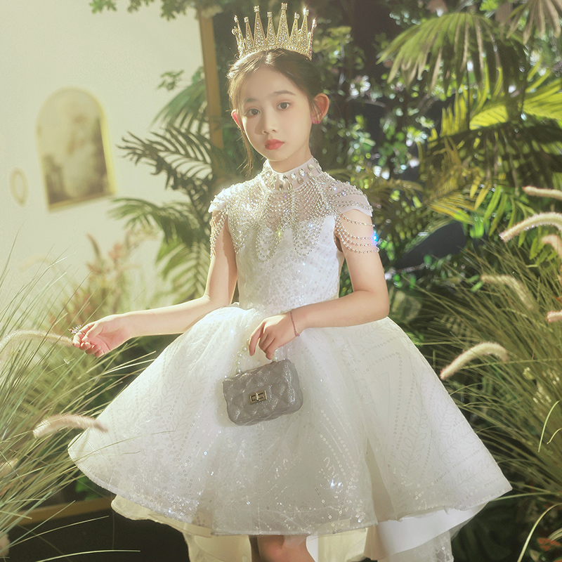 新选女童轻奢小众高端主持人礼服儿童H婚纱花童钢琴演奏演出服大