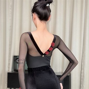 新选a舞服摩登舞新品交谊舞双人舞广场舞国标练功服上衣秋冬款