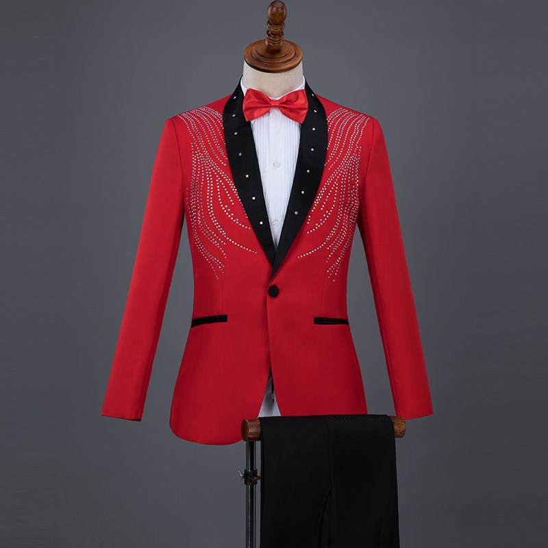 新选演出服西装i男士青果领晚会舞台歌手主持人青年艺考合唱团钻