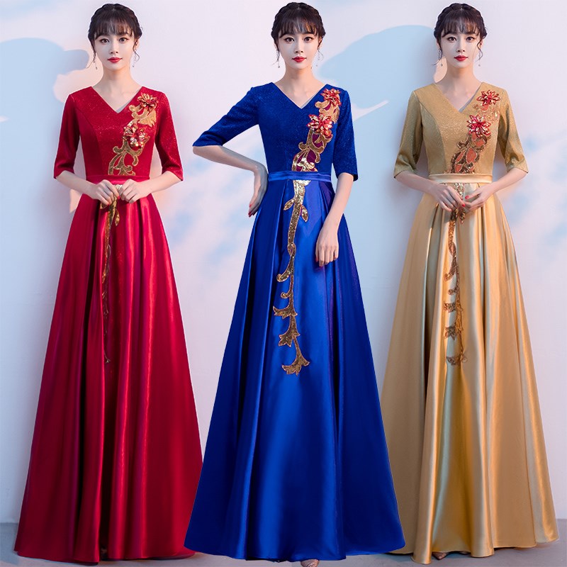 新选大合唱团演出服女长裙主持人新款成人表演服装指W挥独奏晚礼