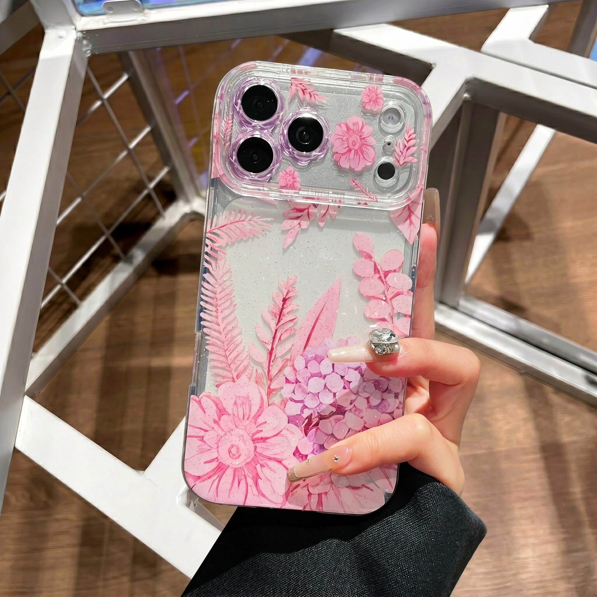 闪粉水彩花卉适用苹果17手机壳iPhone16pro牡丹15绣球17promax鸢尾花16pm波斯菊15pro碎花16防摔妈花朵保护套