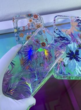 奢华镭射羽毛适用iPhone17ProMax手机壳苹果16plus水彩花朵17Air树叶13透明妈妈12防摔花卉15p高级感11保护套