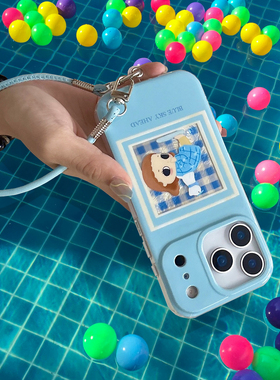 简约风可爱蓝色格纹适用iPhone17promax手机壳17Air腕带Nyota小女孩16promax卡通15全包14腕绳透边15promax