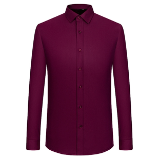 冬季保暖内衣男士长袖衬衫加绒加厚弹力免烫酒红蓝色条纹工装上衣