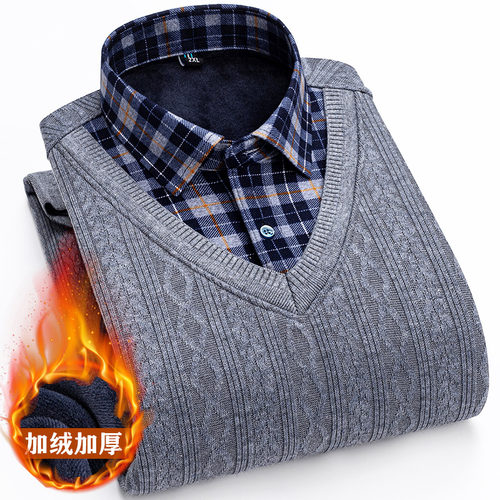 保罗针织衬衫领加绒加厚保暖内衣