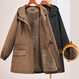 新款 加绒连帽外套女加厚冬季 胖mm棉服显瘦保暖上衣 女装 特大码