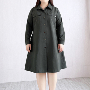 女装 长袖 胖mm衬衫 300斤气质遮肚子时尚 裙子 连衣裙2022春季 特大码