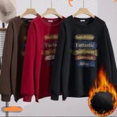 300斤秋冬款 胖MM大码 女装 胖韵美秀 圆领加绒印花韩版 显瘦宽松卫衣