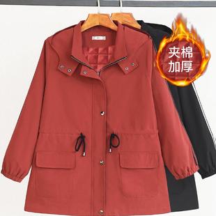 高端胖mm棉衣显瘦百搭休闲上衣 夹棉加厚连帽外套秋冬装 加大码 女装