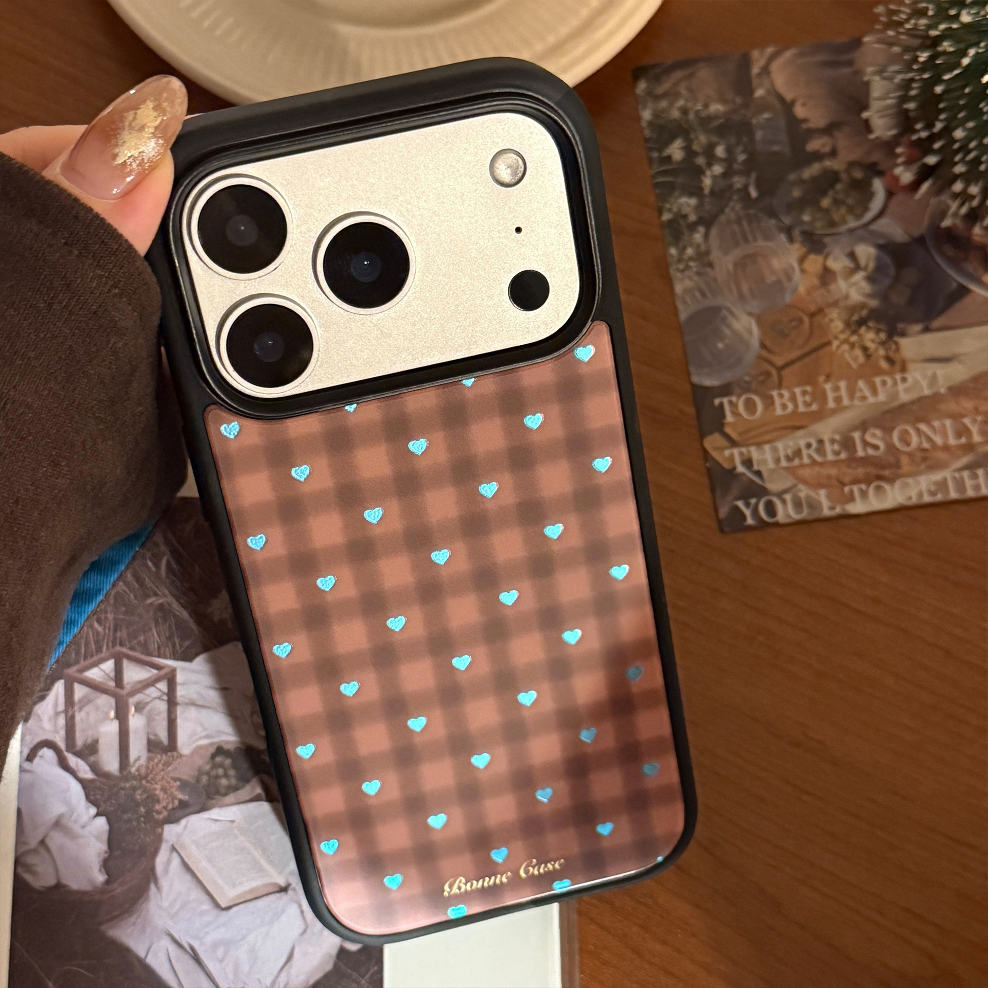 鎏金蓝爱心苹果17promax手机壳iphone17复古棕1615适用13华为