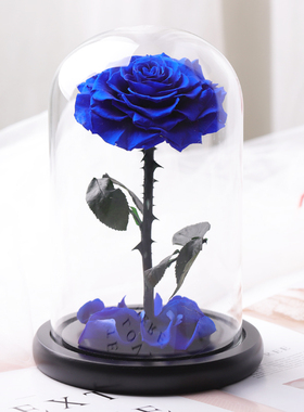 永生花蓝色妖姬蓝玫瑰真花高级感花束礼盒干花摆件生日礼物送男生