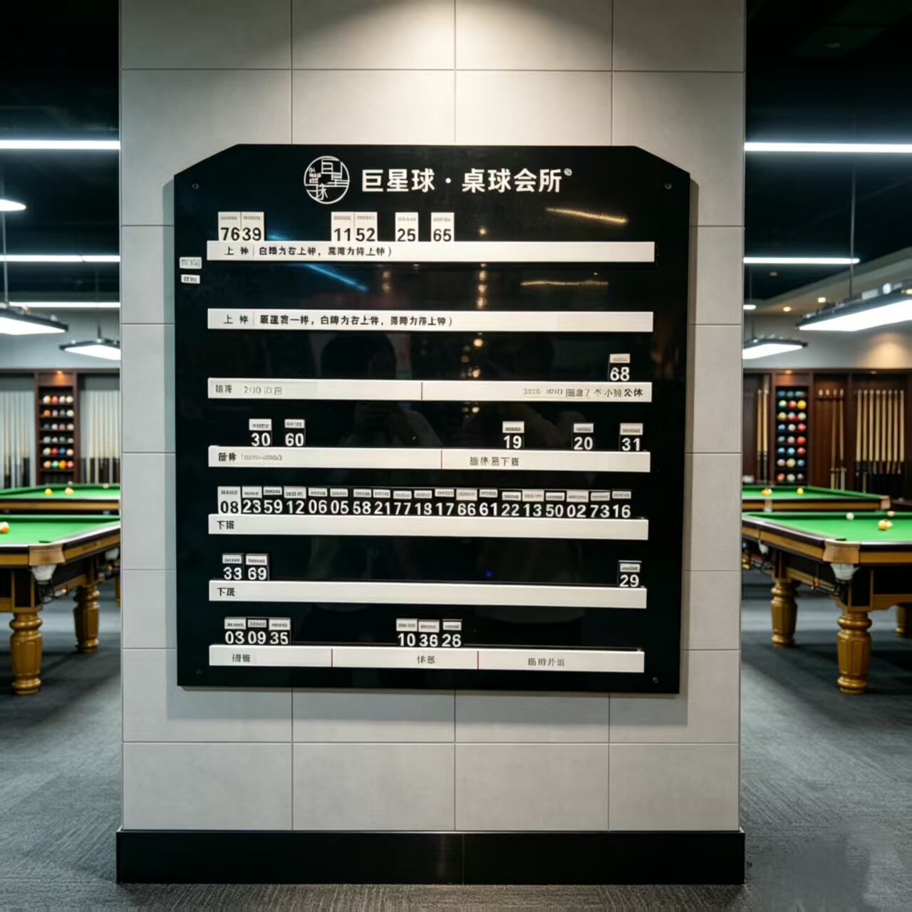 高档休闲台球室助教排钟表轮班表轮流牌桌球助教牌台球厅值班牌