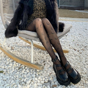 2024新品提花连裤袜子防勾丝任意剪黑丝袜网红月亮印花丝袜女薄款