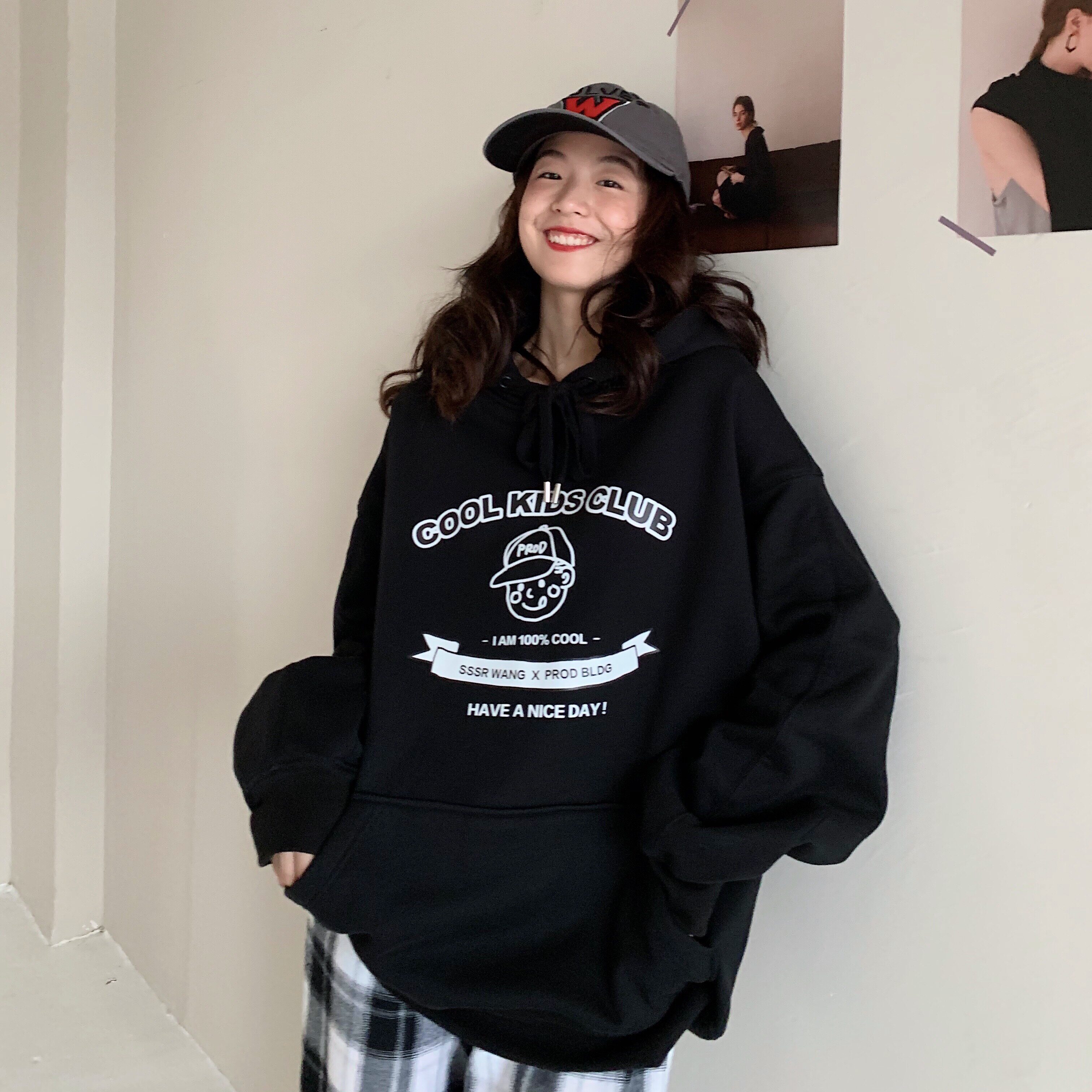 BLACK自制连帽卫衣女宽松韩版2020秋冬新款潮ins设计慵懒风上衣|msdalam kategori Butik wanita / wanita, sweater/Fleece - dari Buy2taobao.com untuk memberikan perkhidmatan ejen Taobao profesional membeli