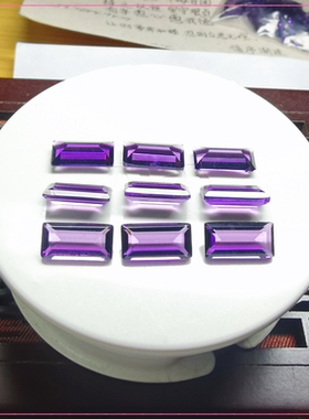 压电紫色水晶长方形尖底车平平行线切工镶嵌首饰戒面耳裸石戒面