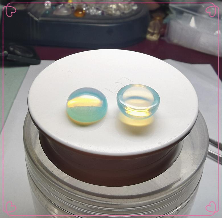 合成蛋白石圆形15mm平底蛋面光面素面蓝月光石色欧珀色裸石戒面