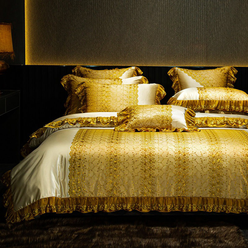 床单款八件套锦缎长绒棉别墅风
