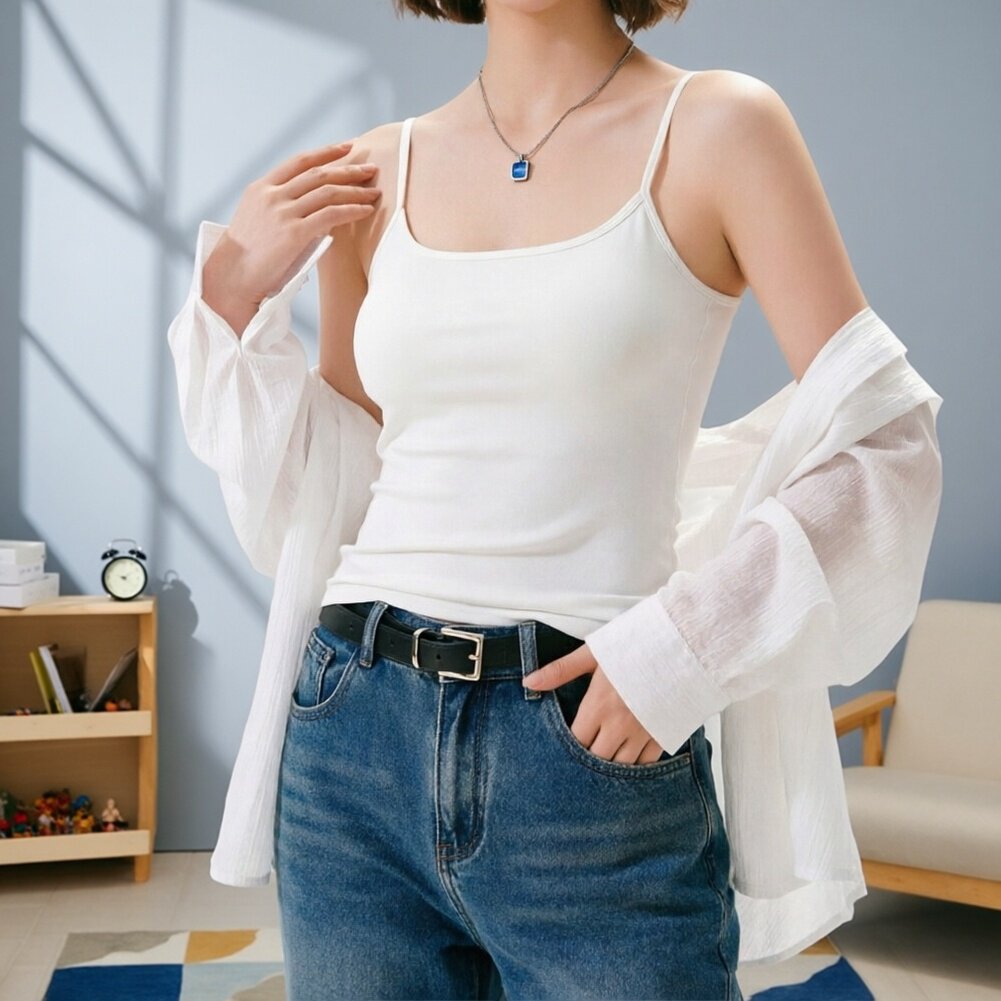 夏季内衣吊带女舒适透气一体式带胸垫背心可调节细带无痕修身