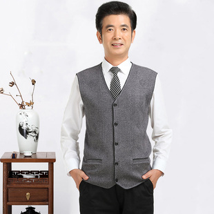 中老年人毛衣马甲男秋冬开衫针织毛线背心无袖坎肩爷爷爸爸装男装