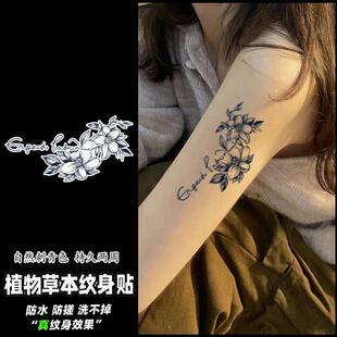 纹身贴草本高级感素花简约花臂暗黑个性仿真ins手臂刺青色不掉色