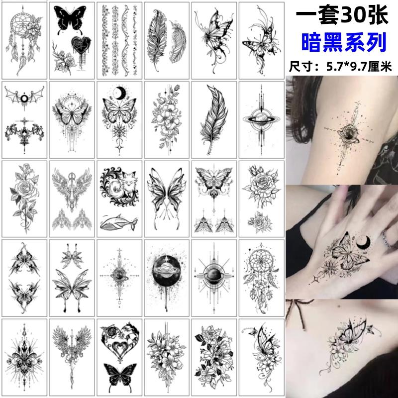 纹身贴防水女持久仿真黑色蝴蝶高级感手臂遮盖疤痕暗黑风新款贴纸
