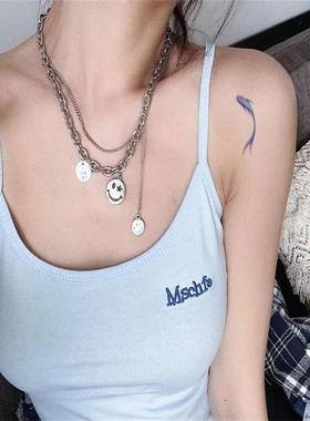 蓝色锦鲤纹身贴防水持久女小鱼时尚女手腕脚踝可洗无毒高级纹身贴