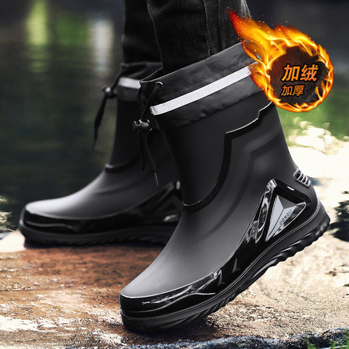 雨鞋男款2024新款防水防滑男士加绒雨靴中筒高筒胶鞋成人劳保钓鱼