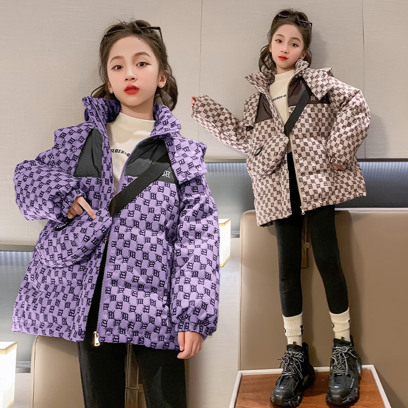 女童冬装棉服2025新款加厚棉衣女孩洋气格子棉袄大童休闲时髦外套