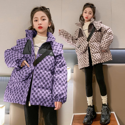 女童冬装棉服2025新款加厚棉衣女孩洋气格子棉袄大童休闲时髦外套