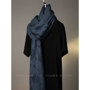 欧式复古枣红蓝灰洋气优雅小尺寸浮雕印花窄版薄款仿羊绒秋季围巾