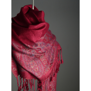 奢侈品级！高货喜庆红色宴会质感精致提花棉质围巾披巾重磅春秋季