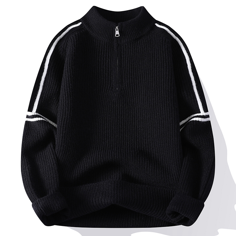 高级感半高领拉链毛衣男秋冬季2025新款宽松套头打底针织衫男生潮