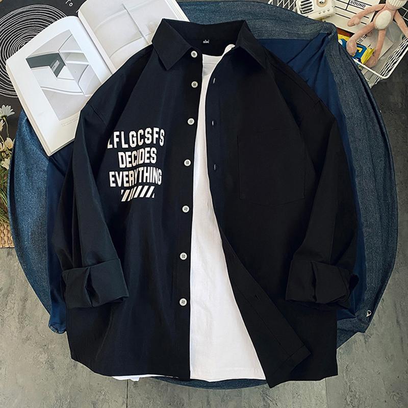 男士长袖衬衫潮流修身青少年秋季衬衣韩版学生秋装上衣帅气外套