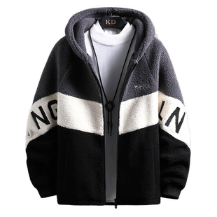 棉毛绒外套男冬季潮流颗粒绒夹克青少年高初中学生加厚摇粒绒衣服