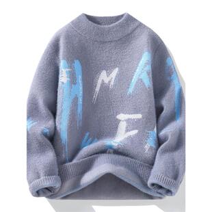 毛衣男加绒加厚青少年线衣2025新款冬季保暖高中学生针织打底衫潮